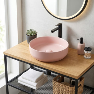 Vasque à poser ronde en céramique diamètre 39 cm - rose mat - sans trop-plein - SAT Infinitio
