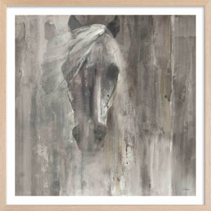 Affiche Cheval blanc aquarelle Affiche + cadre en bois - Chêne