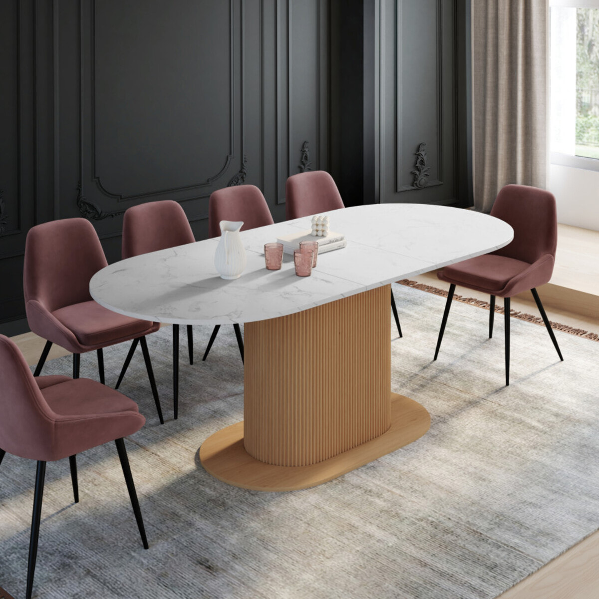 Table à manger extensible Maria 160-200cm effet marbre