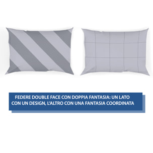 Parure Copripiumino 100% Cotone Made In Italy Fantasia Rigata Disegno Elite Grigio