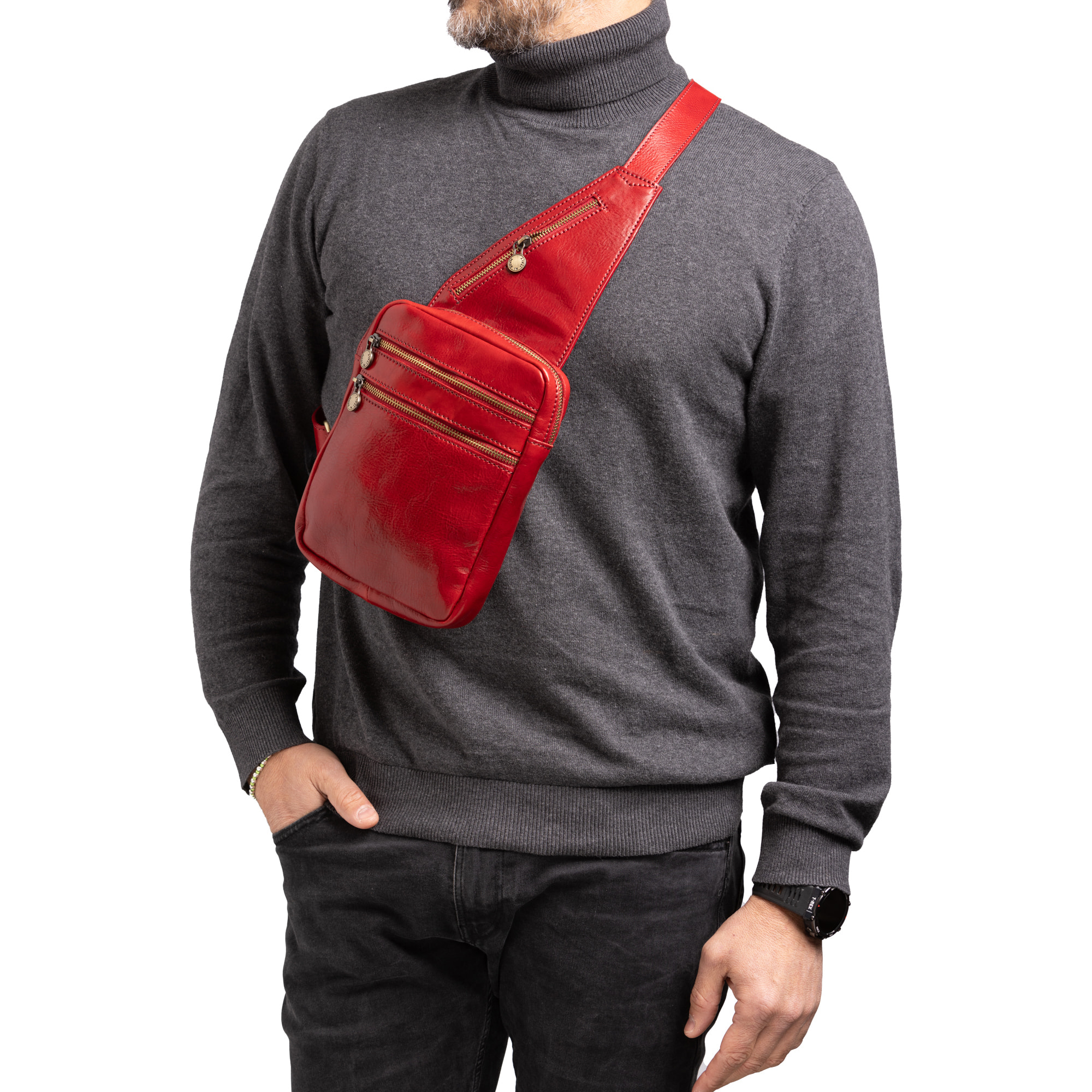 Borsa a tracolla  da uomo In Vera pelle Made in Italy 17x23x4 cm