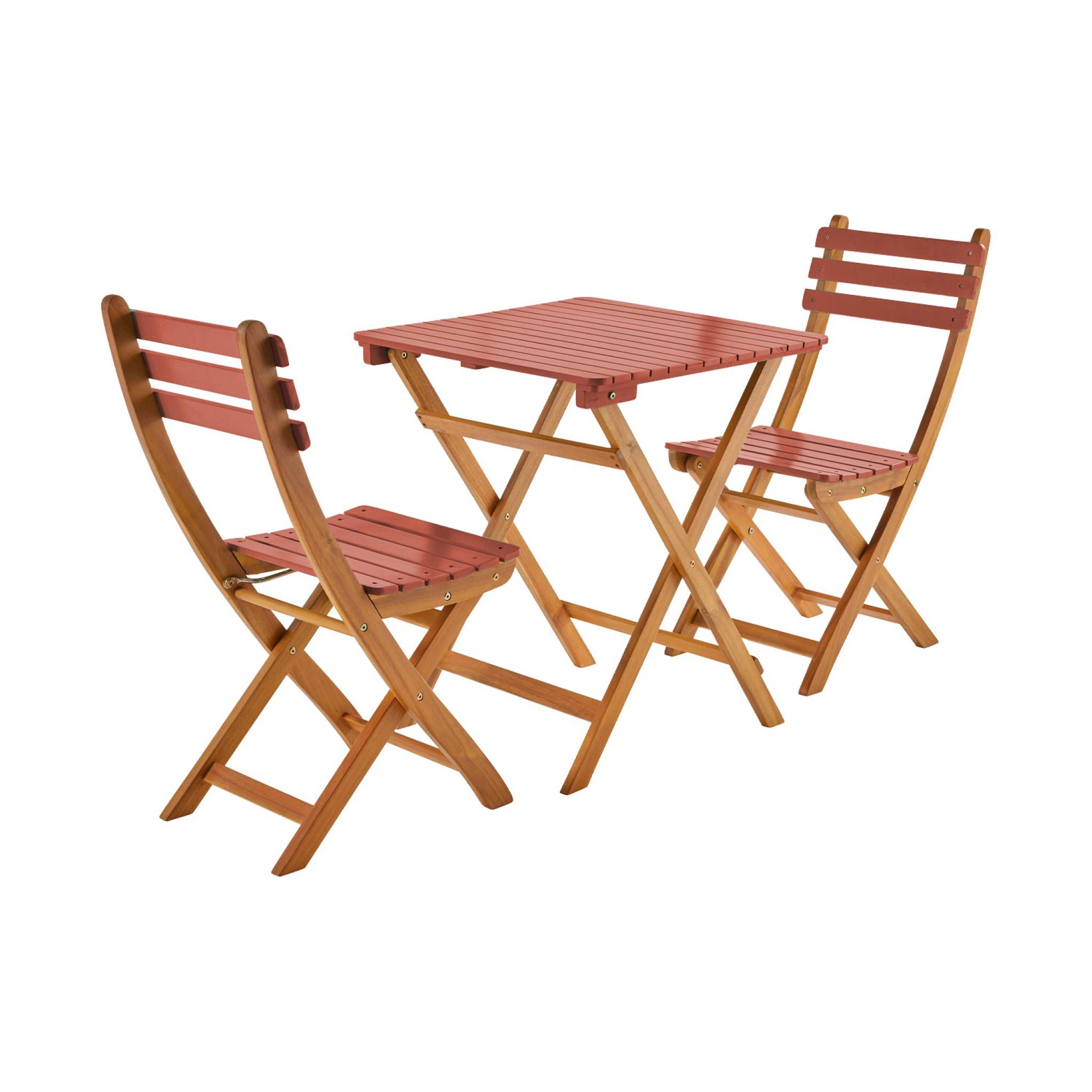 Table de jardin pliante bois d'acacia + 2 assises terracotta HILORA . table carrée