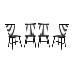 Lot de 4 chaises noires à barreaux en bois d'hévéa. ROMIE. L 50.8 x P 44.2 x H 90cm