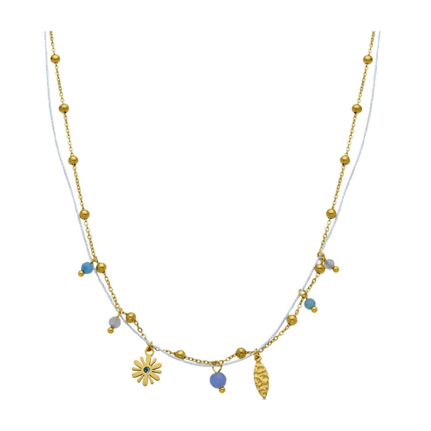 Collar con Cristal Azul acabado oro 18k