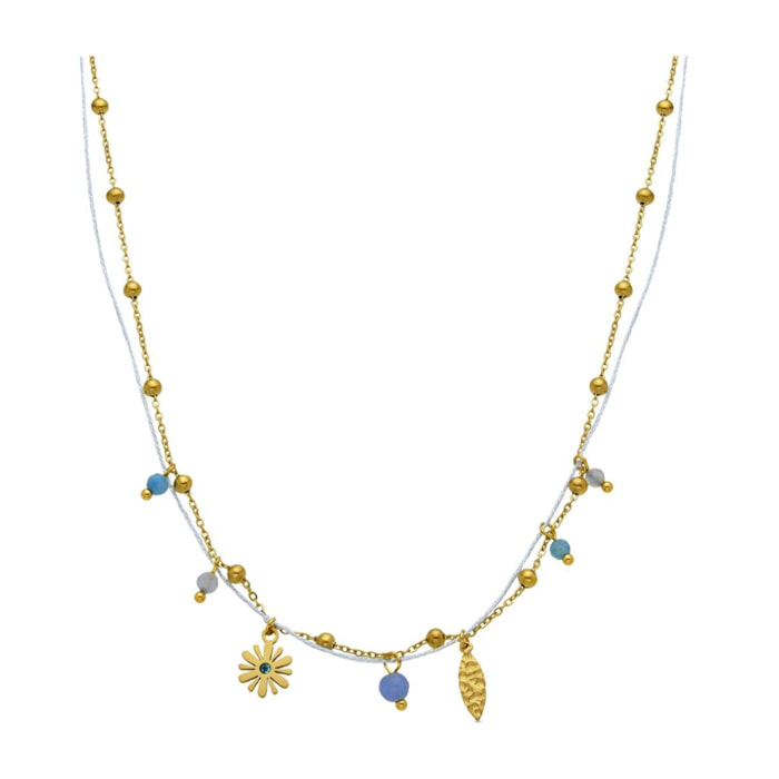 Collar con Cristal Azul acabado oro 18k