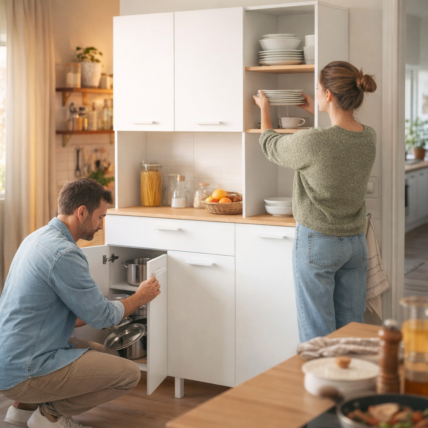 Mobile Dispensa Alto Per Cucina Microonde Credenza Madia Colonna Con 5 Ante e Cassetto Mobiletto Ausiliare Design 108 x 40 x 186 Cm Bianco e Rovere