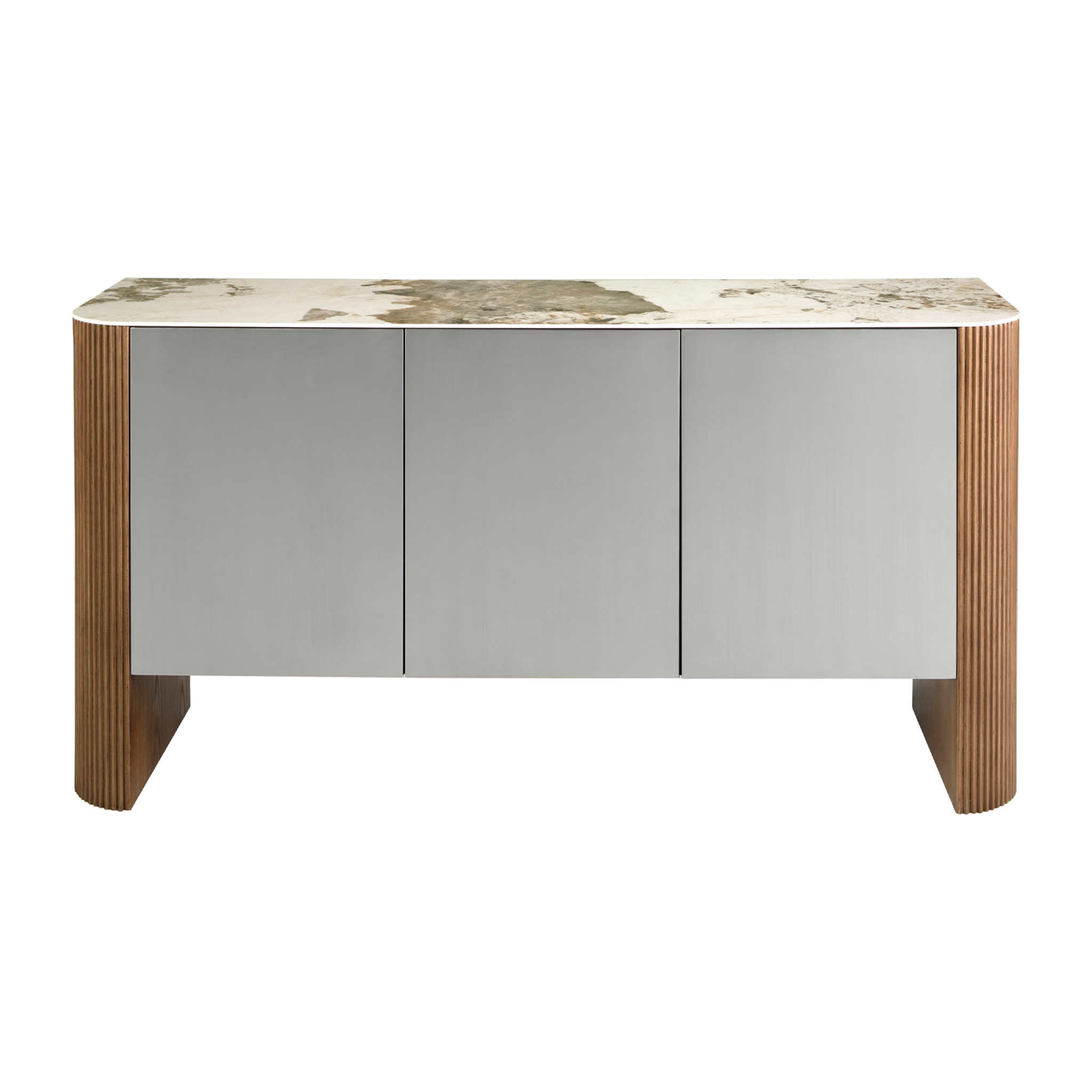 Aparador Angel Cerdá con estructura de Madera MDF lacada en plata y patas de madera en nogal 160x45x80cm