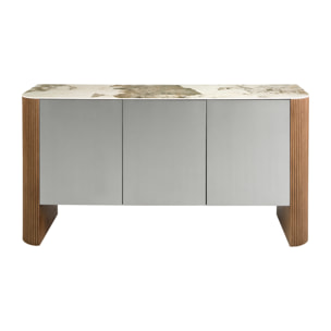 Aparador Angel Cerdá con estructura de Madera MDF lacada en plata y patas de madera en nogal 160x45x80cm