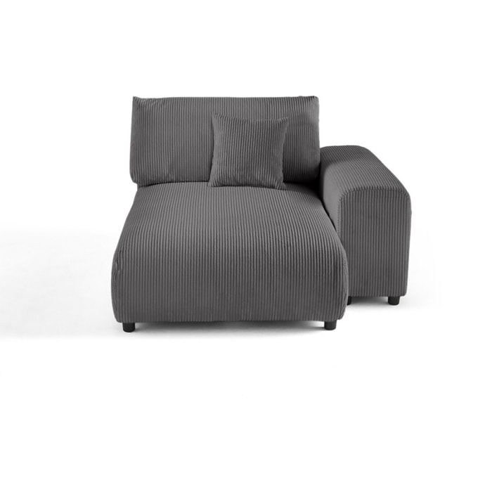 Garance - module d'assise méridienne droit - en velours côtelé - Gris foncé