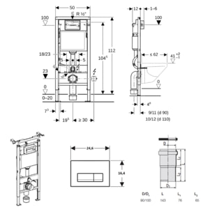 Duofix pack WC bâti-support UP100 + WC suspendu sans bride Ceramia avec abattant SoftClose + plaque noir (GEBCEPXWT09-FR)