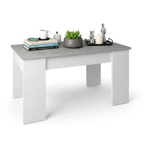Mesa de centro elevable con almacenaje en blanco artik y gris cemento 90x43-53 cm Norak Blanco Artik (Blanco Mate) - Gris Cemento