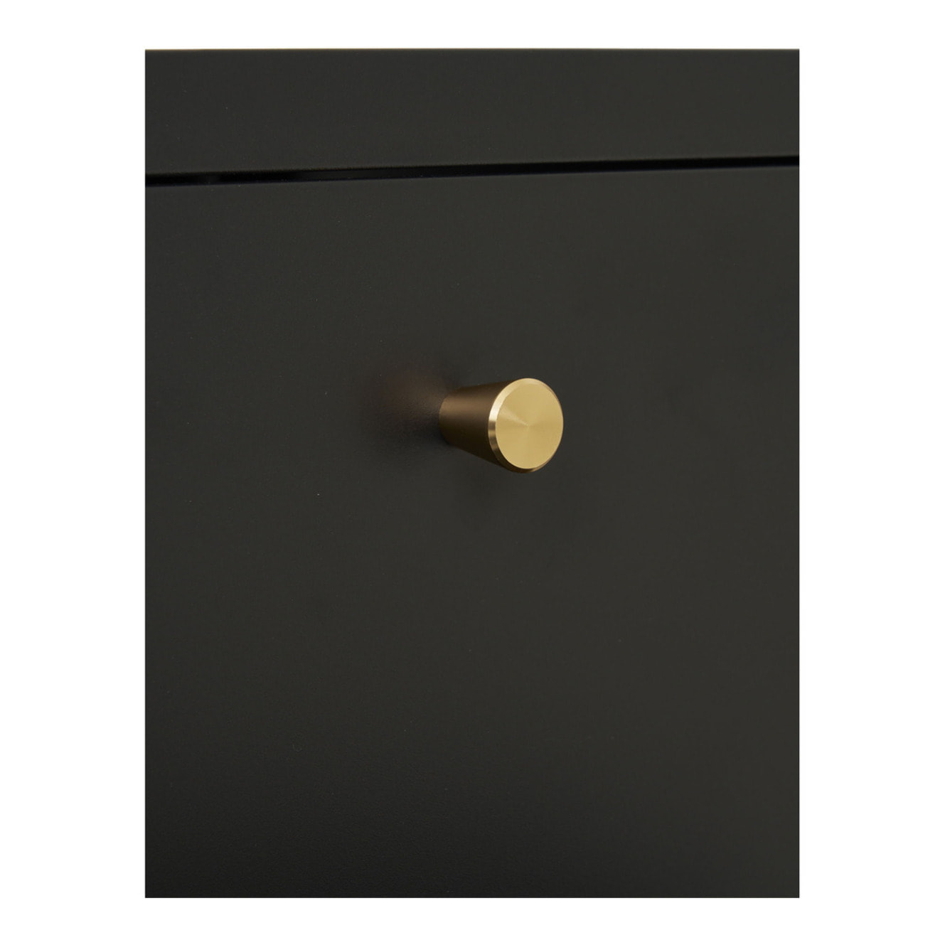Comodino Dalby a 2 cassetti in acciaio nero con pomelli ottone 40×40×60 cm
