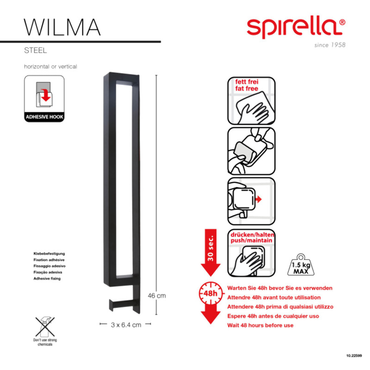 Porte serviettes mural en Acier WILMA Noir mat Spirella