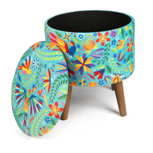 Pouf contenitore in velluto e legno Excelsa Mexican Flowers 38x38x45 cm multicolore