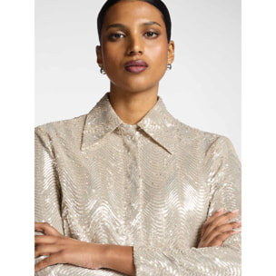 Elena Mirò - Camicia in tulle con paillettes - Beige