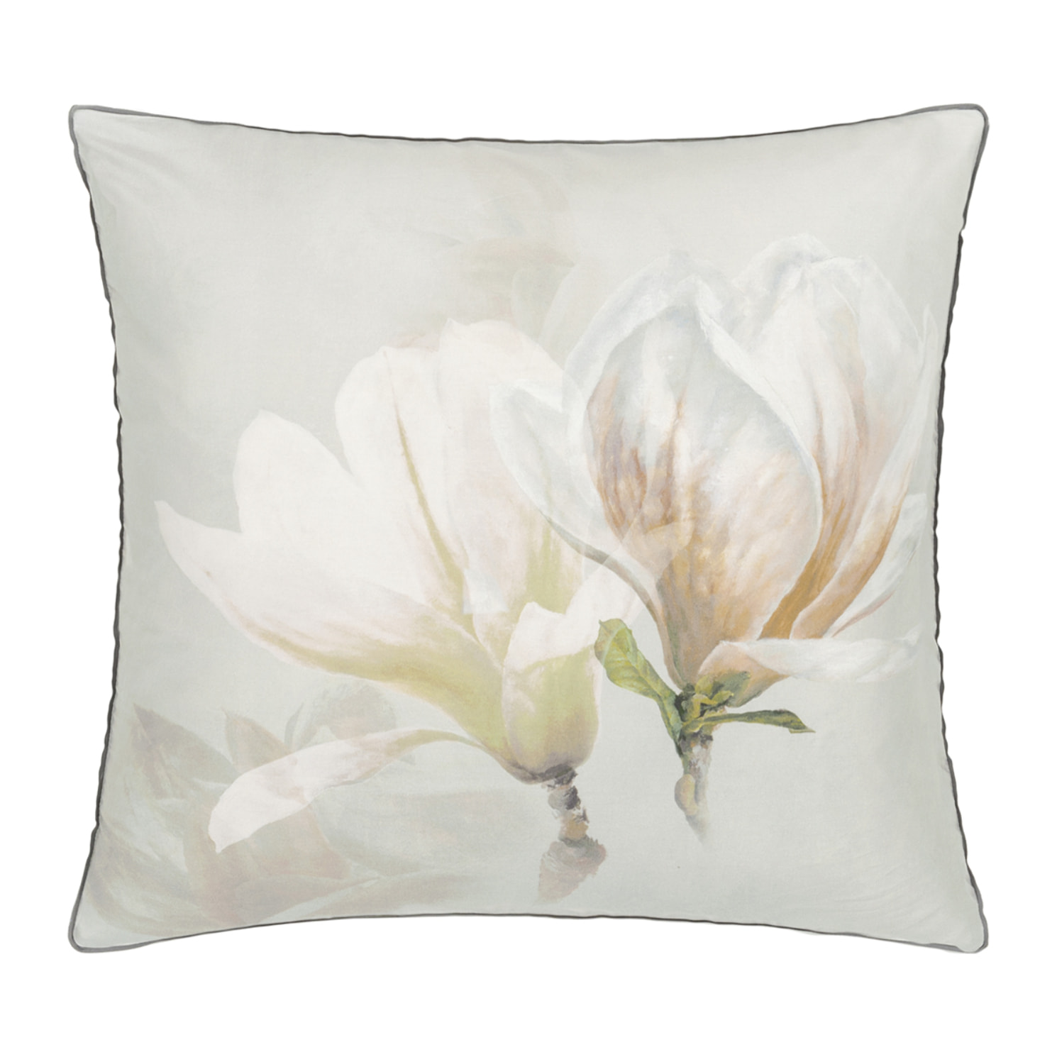 Taie d'oreiller imprimée en satin de coton, YULAN MAGNOLIA, Gris