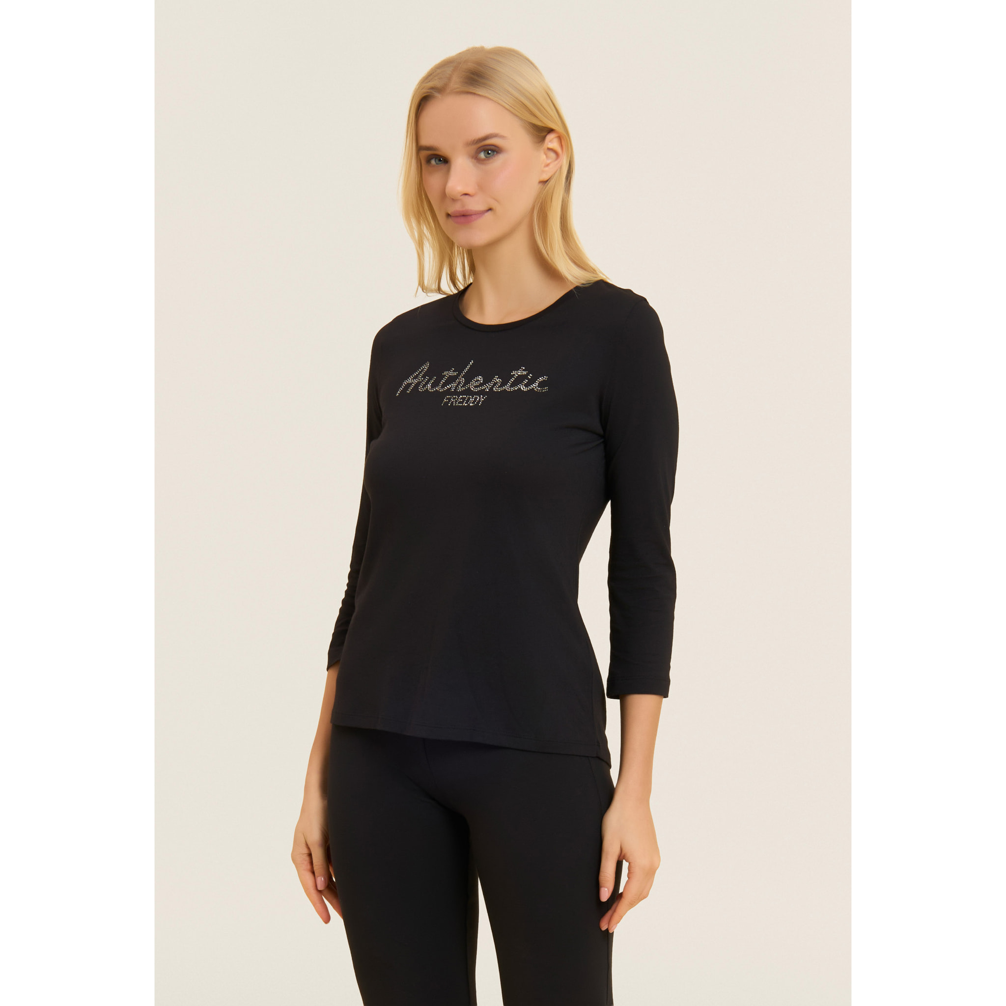 T-shirt manica 3/4 "Authentic" con logo FREDDY in strass