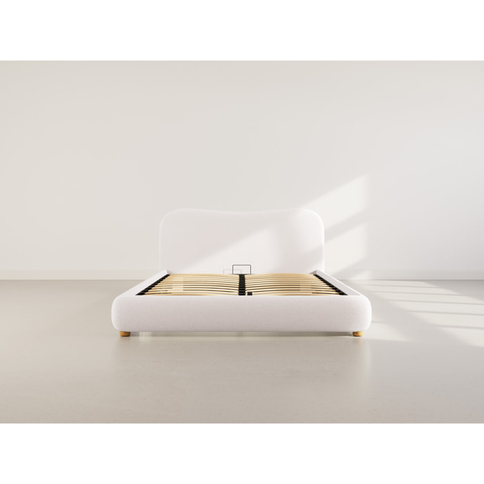 Hugo - lit coffre - 160x200 cm - en tissu bouclette - Beige