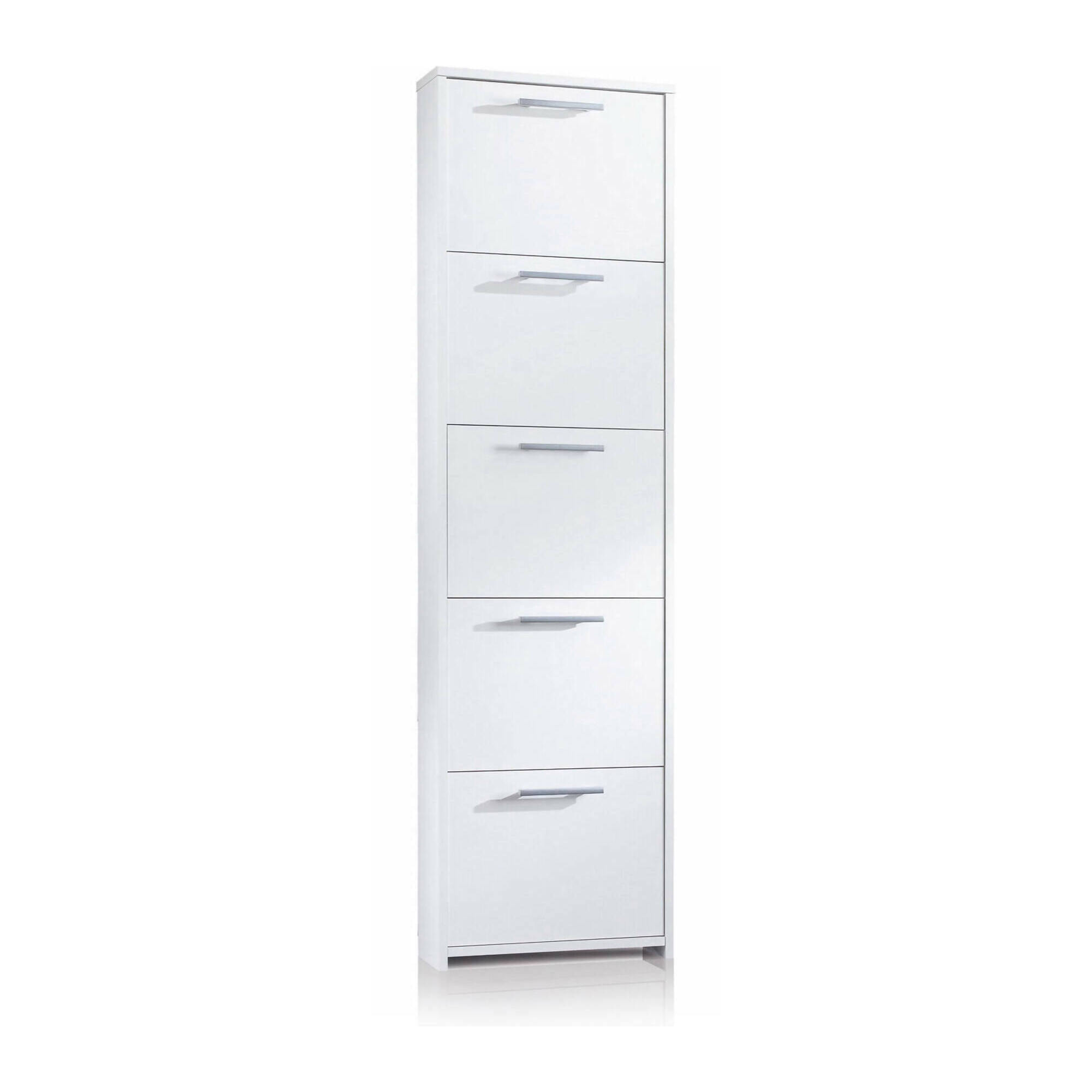 Scarpiera Dafne, Mobile multiuso da ingresso a 5 ante, Armadio moderno portascarpe a ripiani, 100% Made in Italy, Cm 50x18h178, Bianco