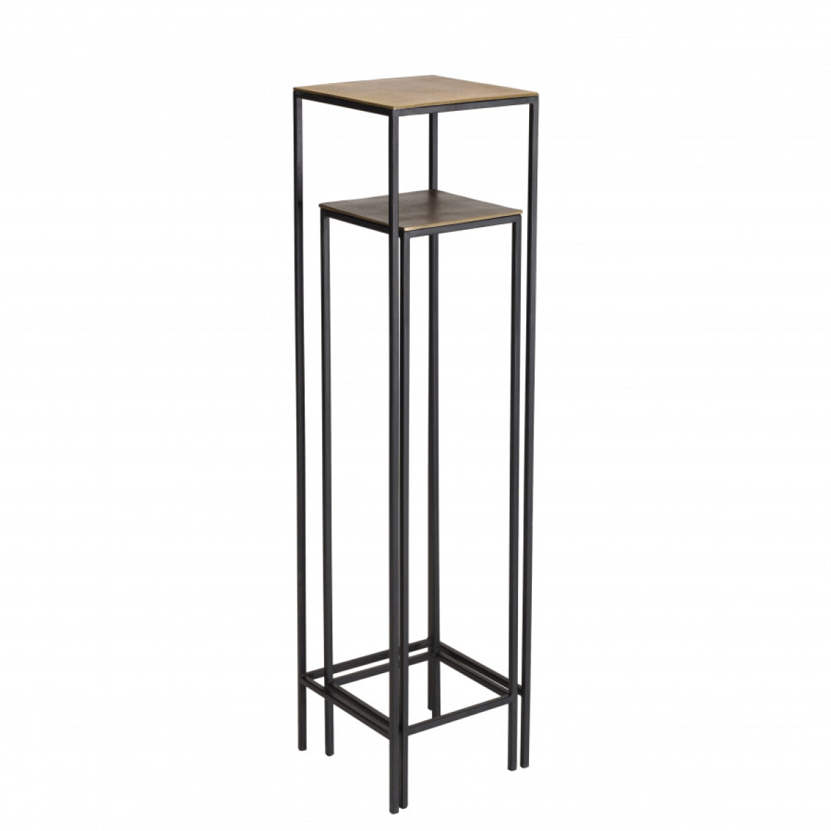 JONAS - Set de 2 tables gigognes carrées aluminium doré et noir pieds méta