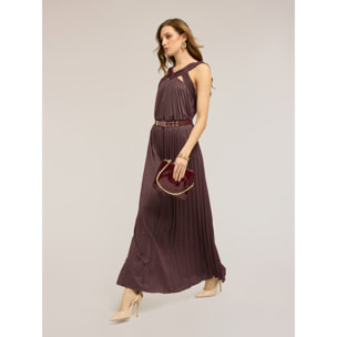 Motivi - Vestido largo de jersey lurex plisado - Burgundy