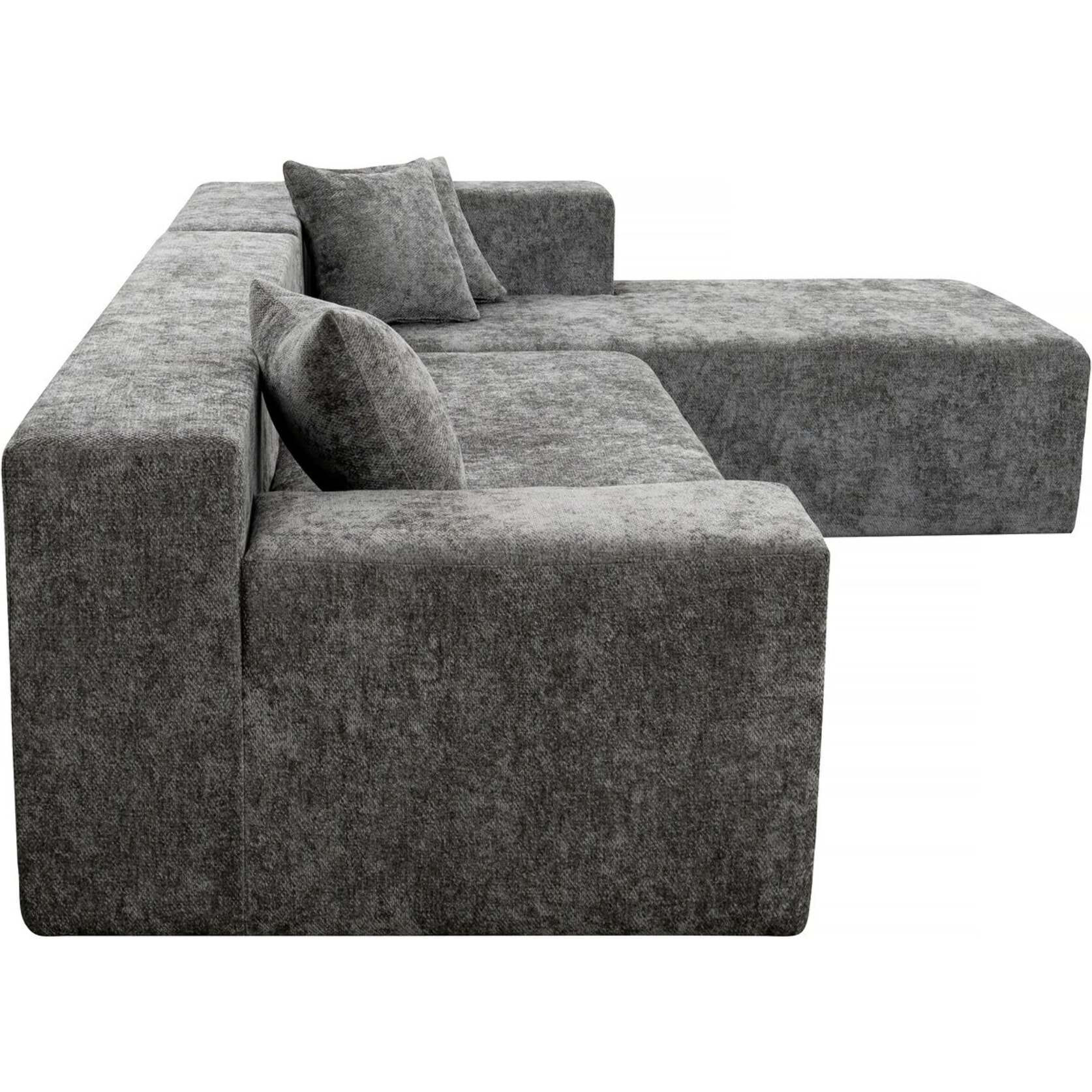 Canapé d'angle en tissu texturé "Tessaro" - 4 places - Gris