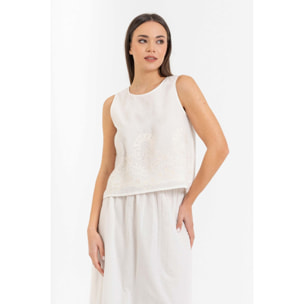 Kocca - Blusa in puro cotone senza maniche con ricamo floreale Donna