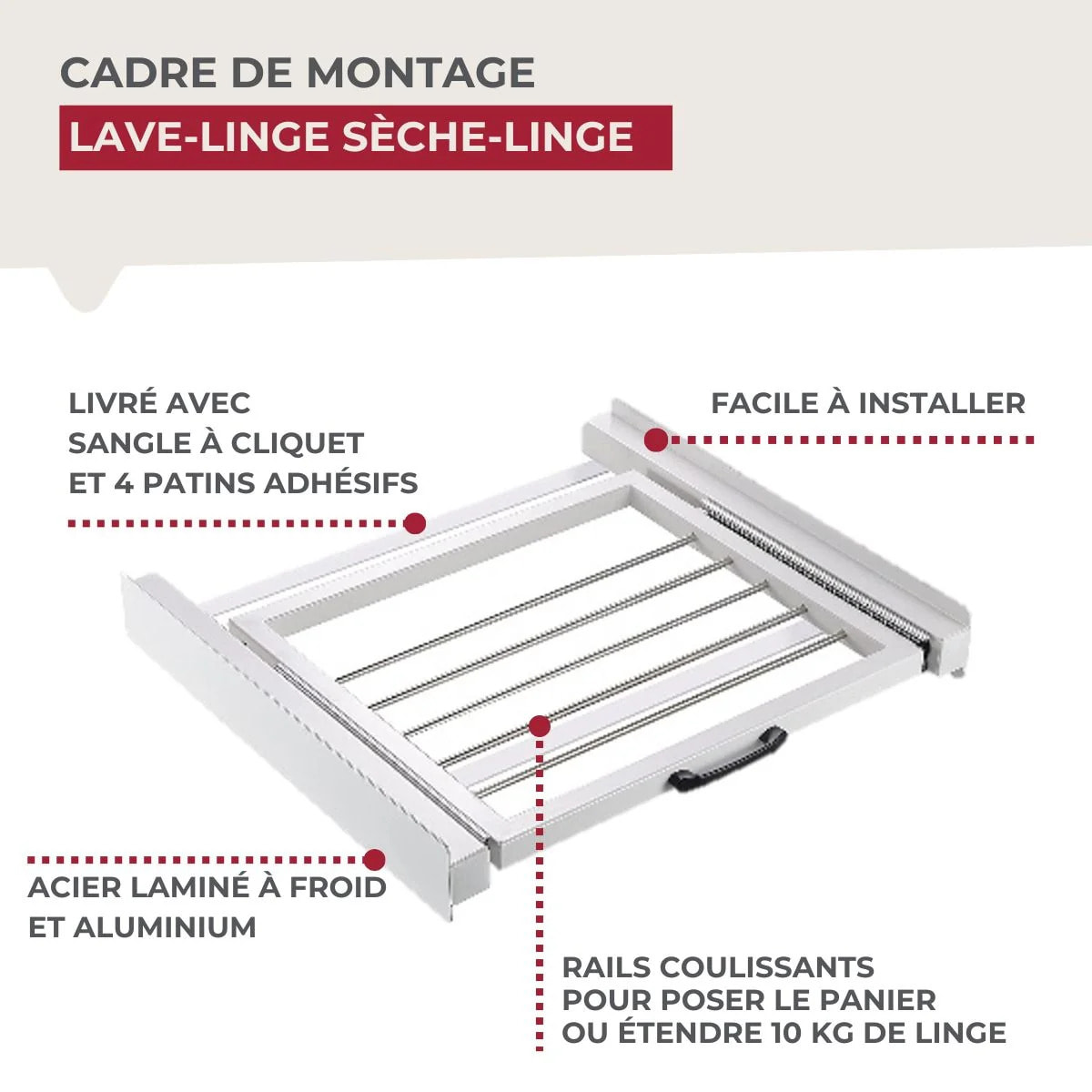 Kit de superposition lave-linge sèche-linge coulissant Fackelmann