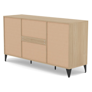 Tribeca - buffet bas - effet bois et métal noir - 3 tiroirs et 2 portes - 140 cm - Bois / Noir