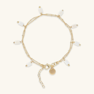 Bracciale Multifilo in Argento 925 Placcato Oro Giallo 18kt con Ciondoli in Pietra Naturale Agata Bianca