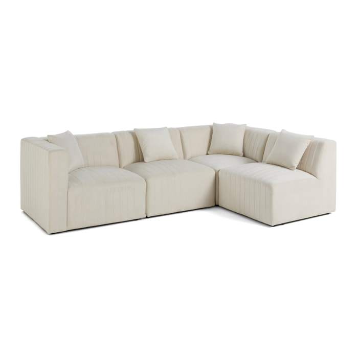 Nova - canapé modulable d'angle droit - 5 places - en velours - Beige
