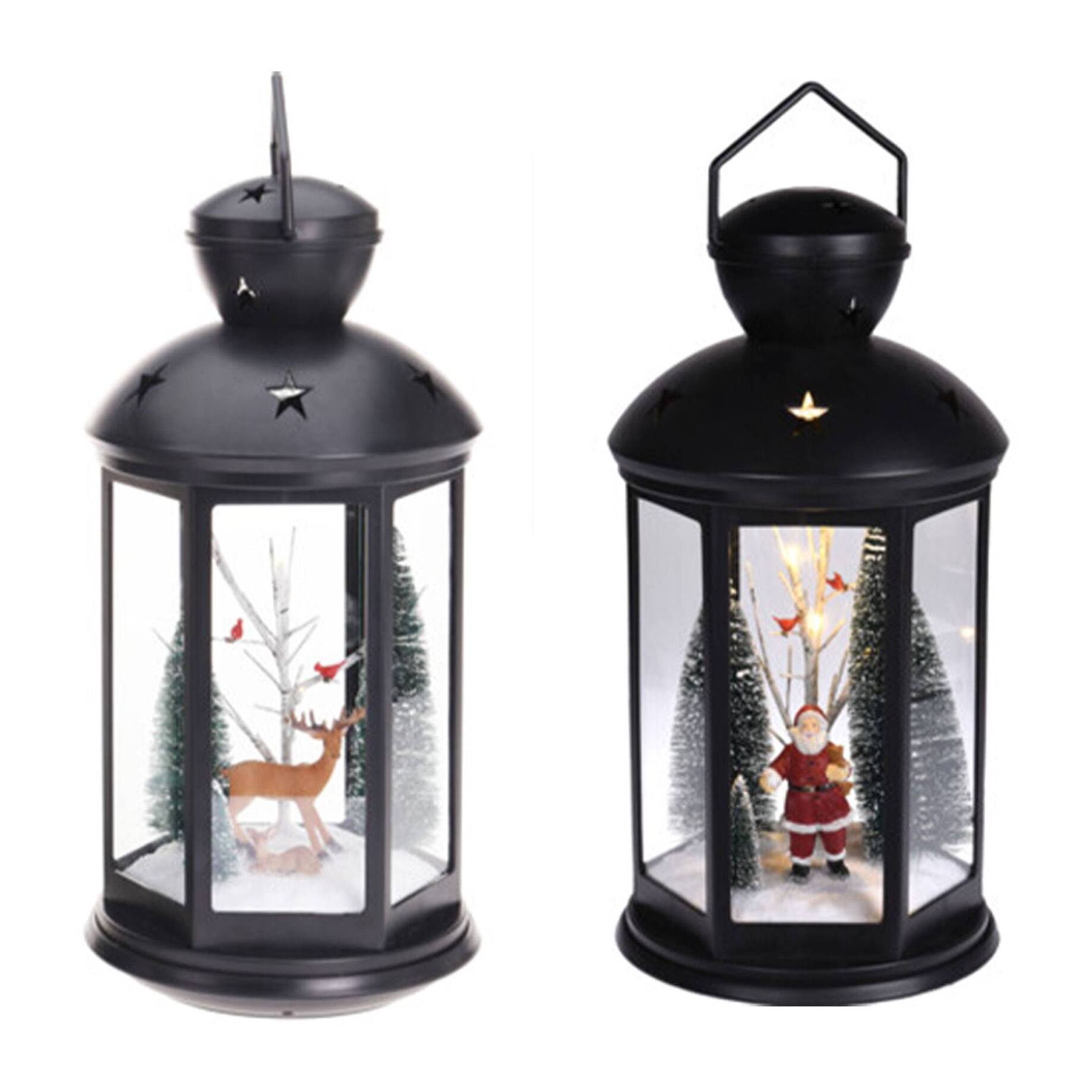 Farol decorativo navideño con escena interior y led blanco cálido 21,5x21,5x43cm