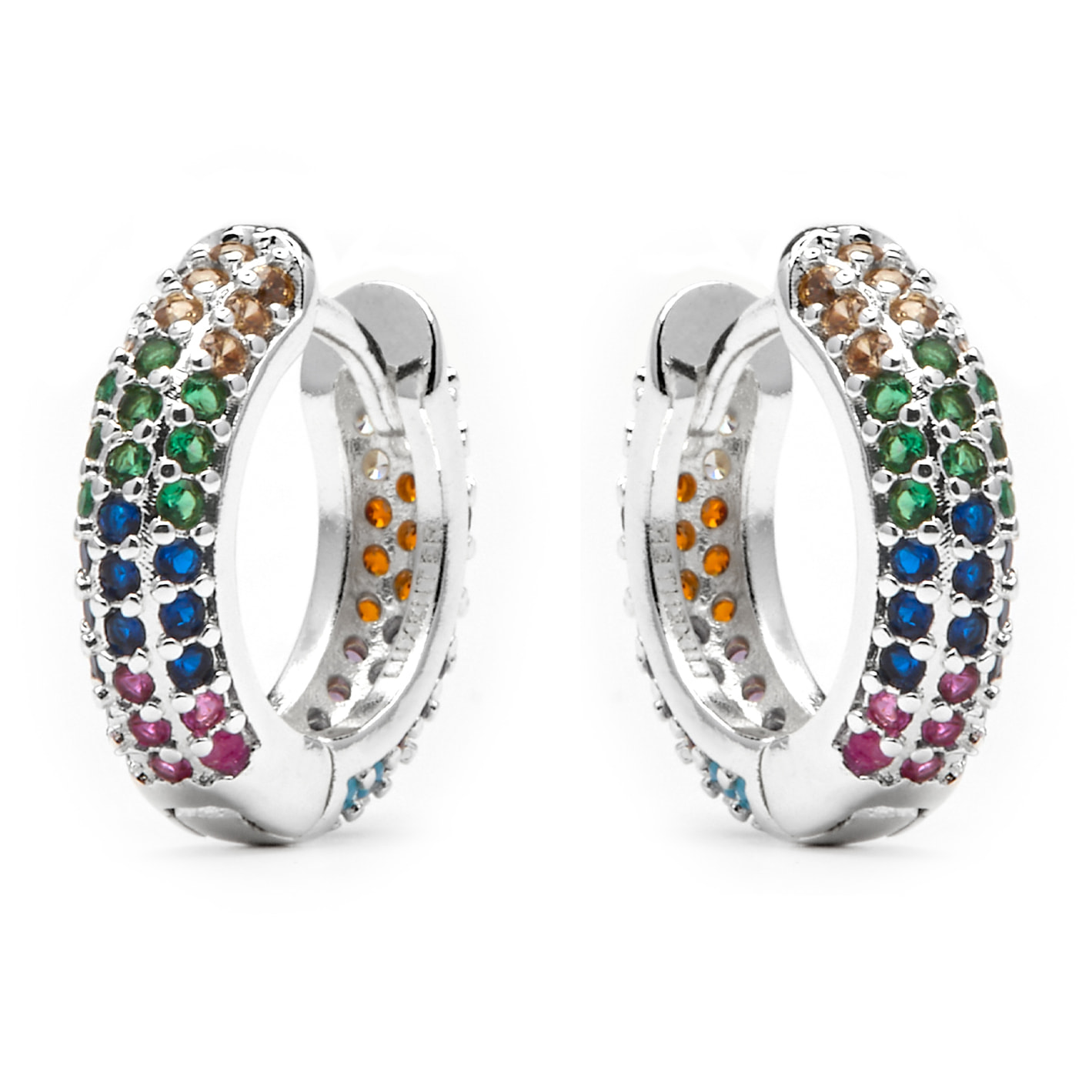 Pendientes de 9mm de diámetro acabado plata y Circonita Multicolor