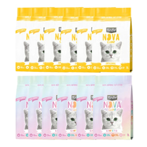 Kit Cat Nova Pack Ahorro 12 (6 Original y 6 Confetti) 7 L Arena Vegetal para gatos