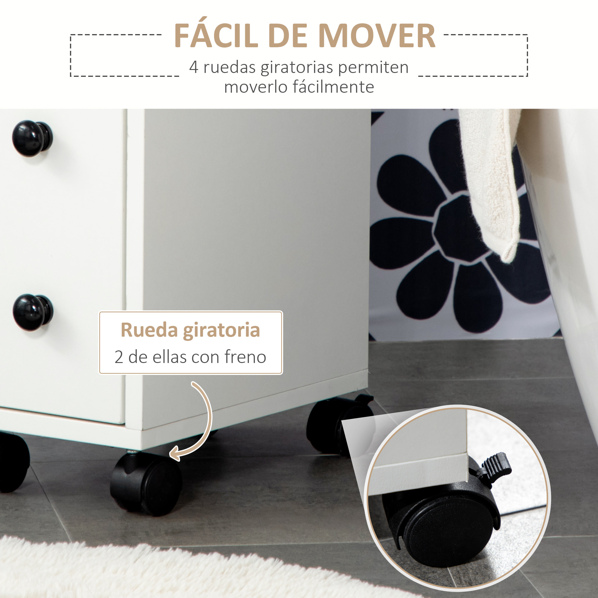 kleankin Armario de Baño Mueble Auxiliar para Baño Espacio Reducido con Ruedas Estantes Abiertos Armario Cajón 18x30x68,5 cm Blanco