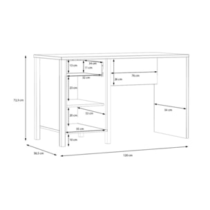 Bureau 120 cm effet chêne avec tiroir et rangement - MIAMI