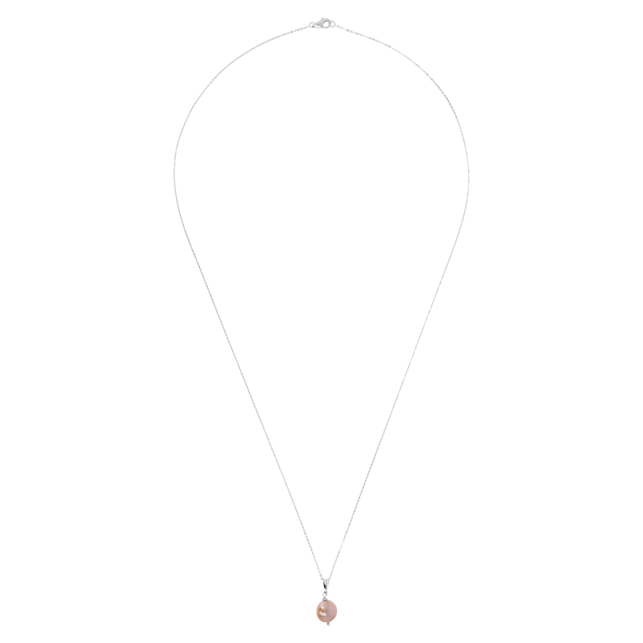 PERLAVIVA - Collana Lunga in Argento 925 placcato Oro Bianco 18Kt con Perla Ming d'Acqua Dolce Rosa Ø 12/13 mm