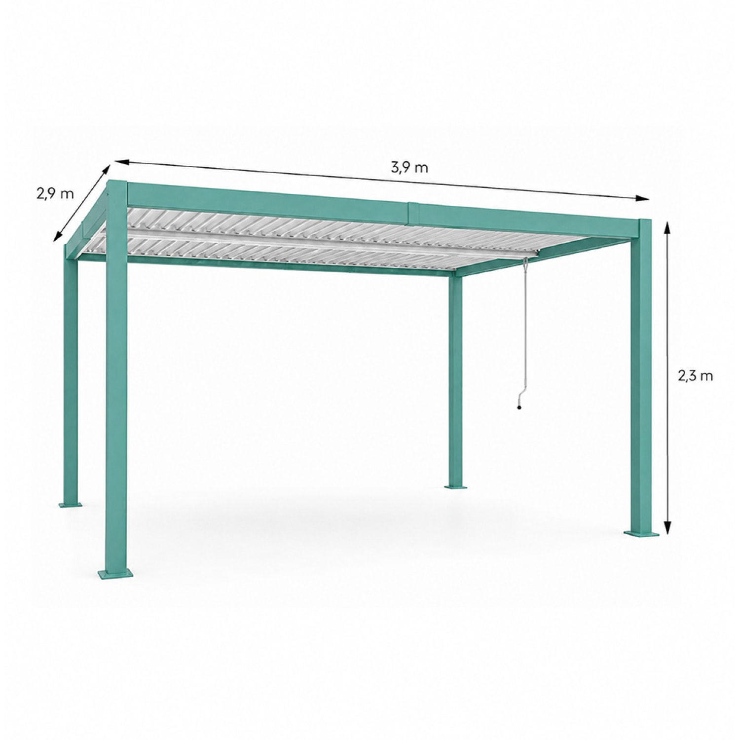 Pergola bioclimatique 4x3m structure aluminium lames orientables verte MILL