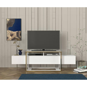 Mobile porta TV Dgiacint, Credenza da soggiorno, Armadio basso per TV, Base parete attrezzata, 160x46h50 cm, Bianco e Oro