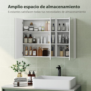 Armario de Baño con Espejo Armario de Pared Mueble de Baño Colgar con 3 Puertas Estantes Ajustables 91,5x11,5x65 cm Blanco