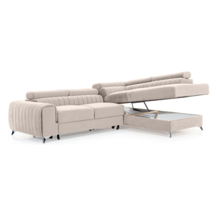 Talisay - canapé d'angle droit - 5 places - convertible avec coffre - en velours - Beige