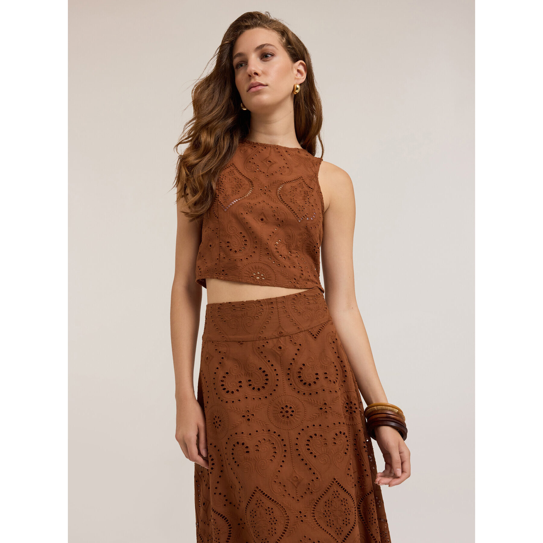 Motivi - Top in sangallo - Marrone