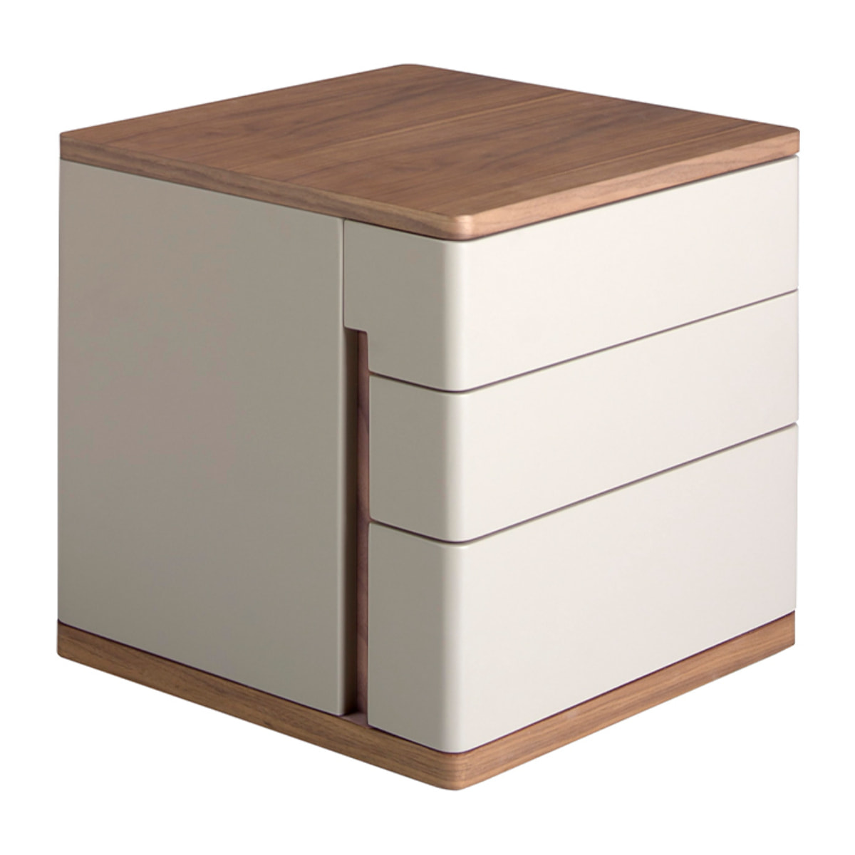 Mesita de noche con estructura de madera de MDF en gris y una base de madera chapada en nogal 46x46x45cm