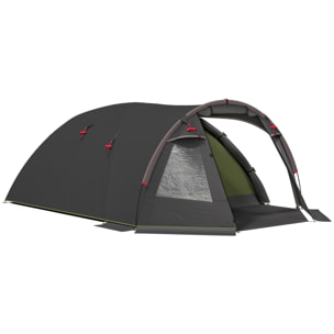 Tente camping 2-4 places - tente tunnel familiale - imperméabilité 3000mm - dim. 3,6 x 2,5 x 1,3 m - sac inclus - noir