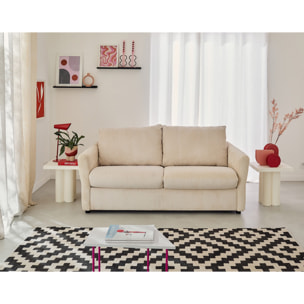 Maho - canapé 2 places convertible express couchage quotidien 140 cm matelas 11 cm en velours côtelé - Beige