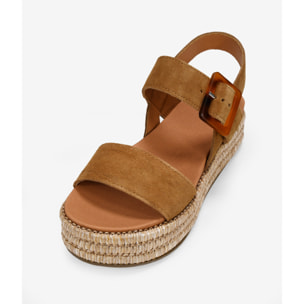 Sandalias marrones en serraje piel con plataforma