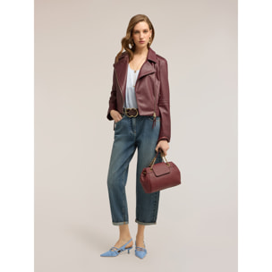 Motivi - Chaqueta de cuero con cremalleras doradas - Burgundy