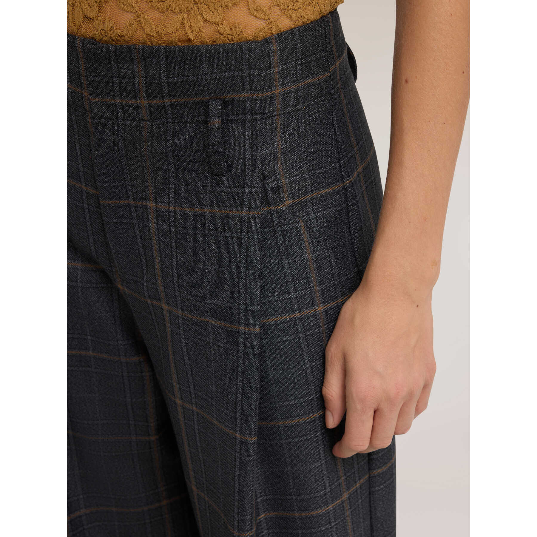 Motivi - Pantaloni palazzo a vita alta con fantasia check - Grigio