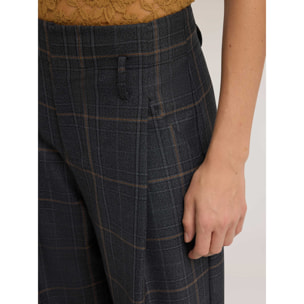 Motivi - Pantaloni palazzo a vita alta con fantasia check - Grigio