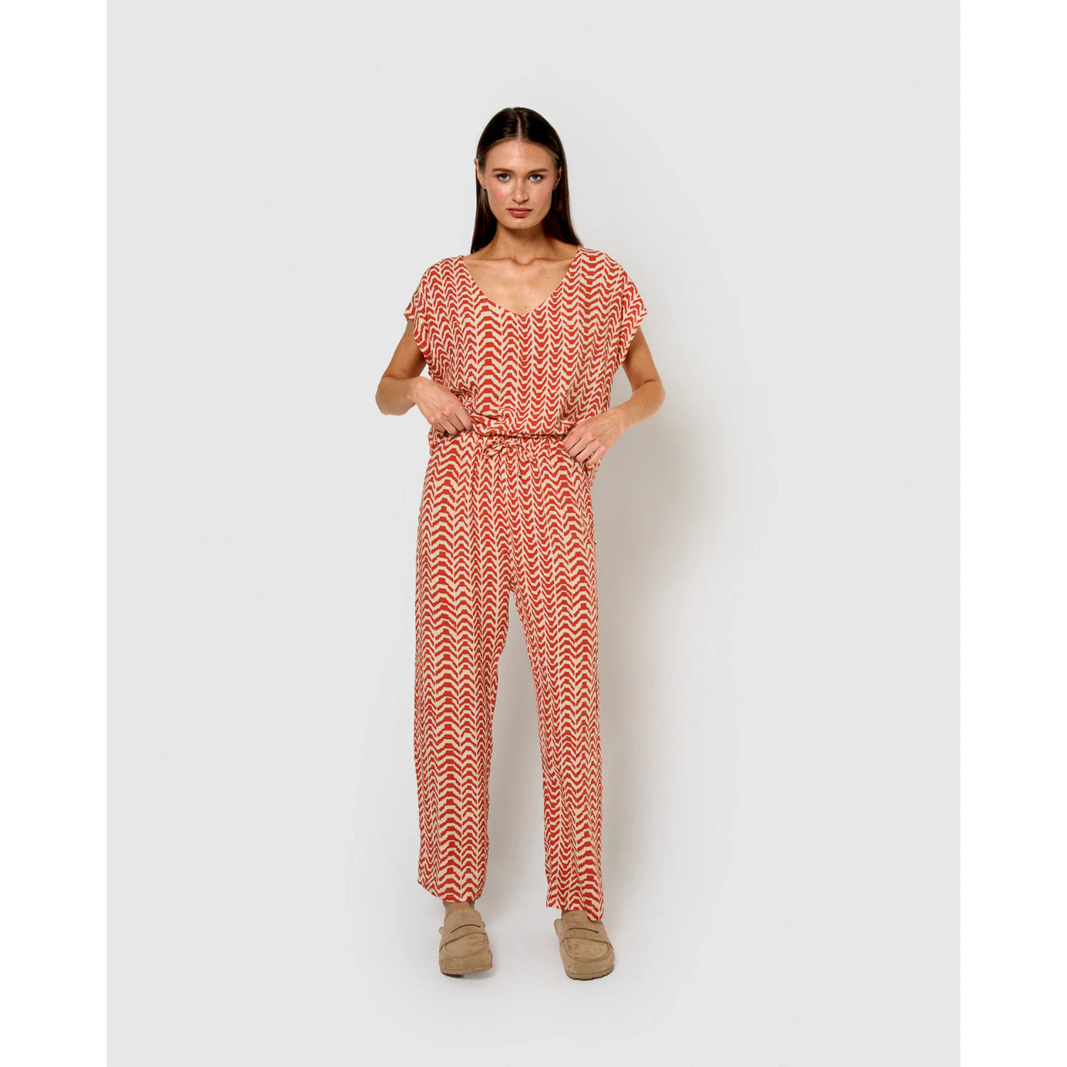 Pantalón viscosa oveta teja